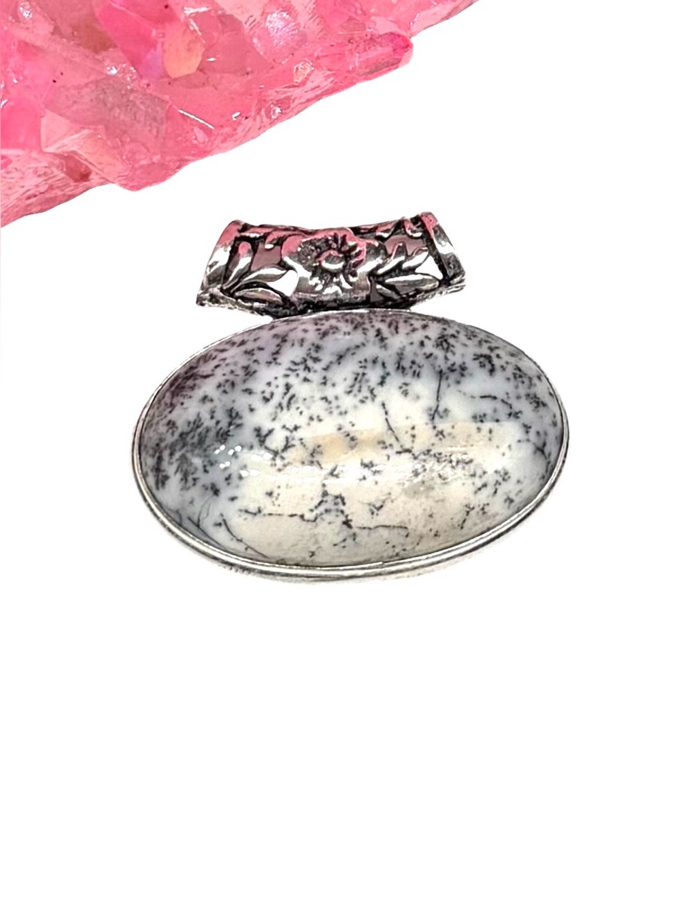 Dendritic Opal Necklace Pendant 925 Sterling Silver Overlay